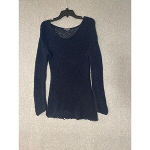 Vince Sweater Womens‎ Small Open Knit Asymmetrical Hem Tunic Crochet Navy